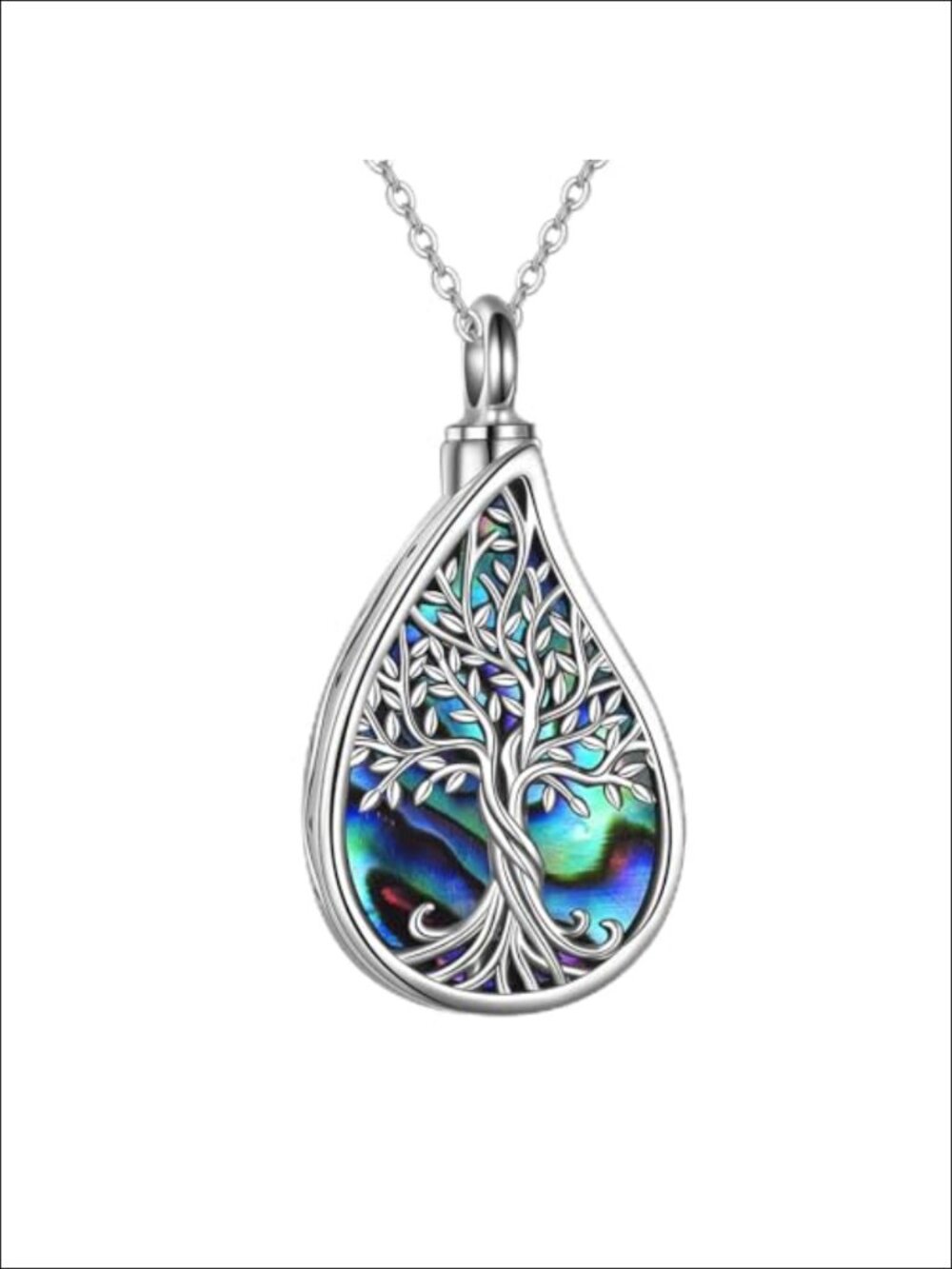 Sterling Silver Urn Pendant Necklace Remembrance Cremation Jewelry Tree of Life